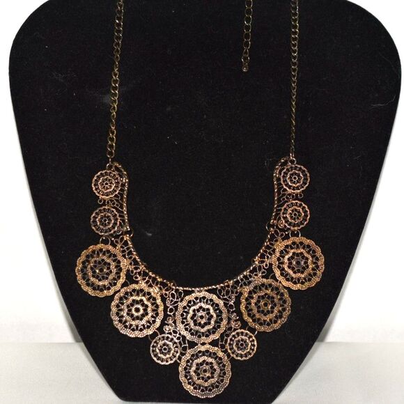 Victorian Gothic Antiqued Filigree Floral Mixed Metal Heavy Link 18" Necklace - Picture 1 of 5